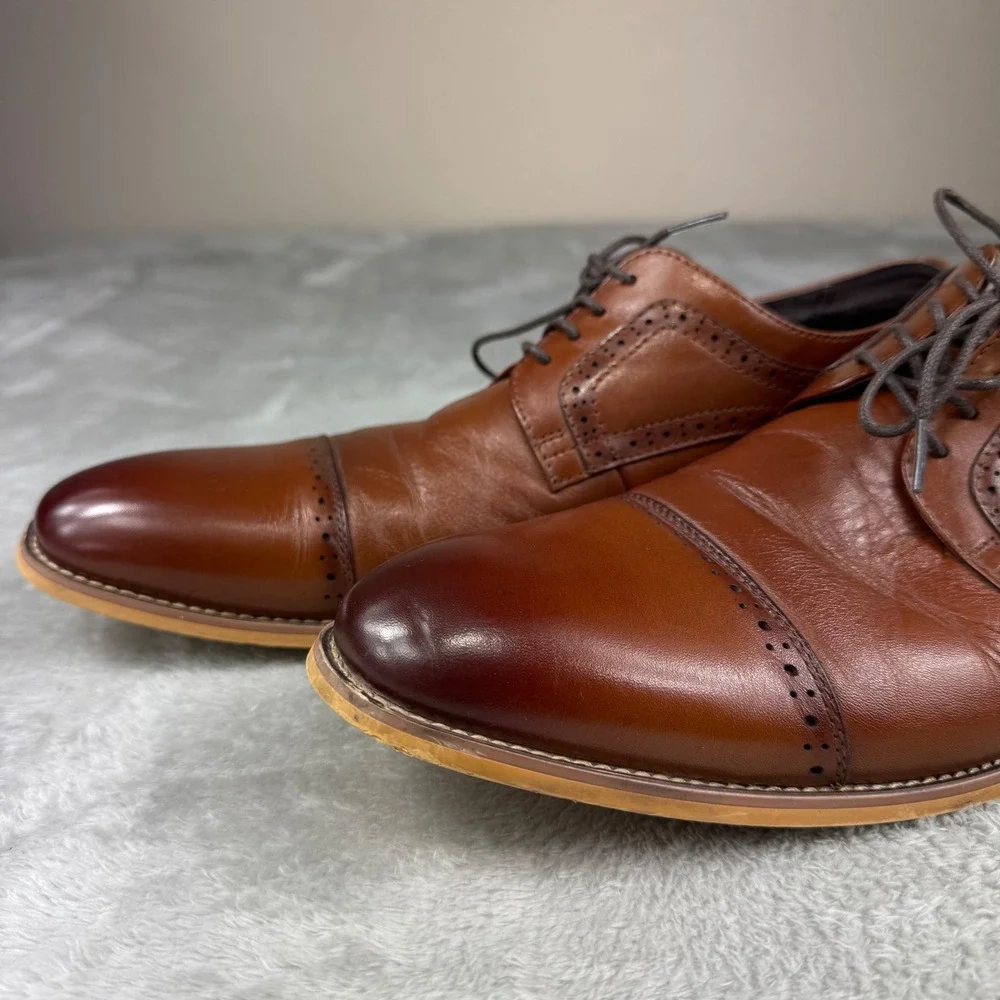 Stacy Adams Mens Cognac Brown Leather Cap Toe Brogue Oxford Dress Shoes 12M